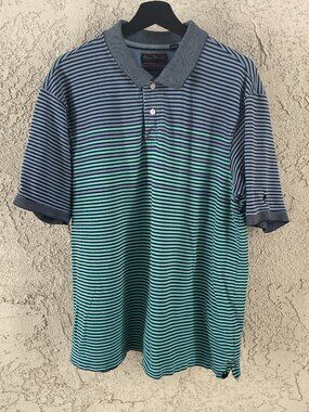 Payne Stewart Golf Polo Shirt Mens XL Blue Teal Striped 100% Cotton